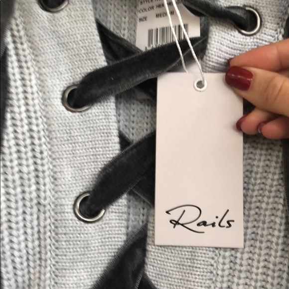 NEW • Rails • Olivia Lace Up Gray Sweater M / L - Picture 6 of 7